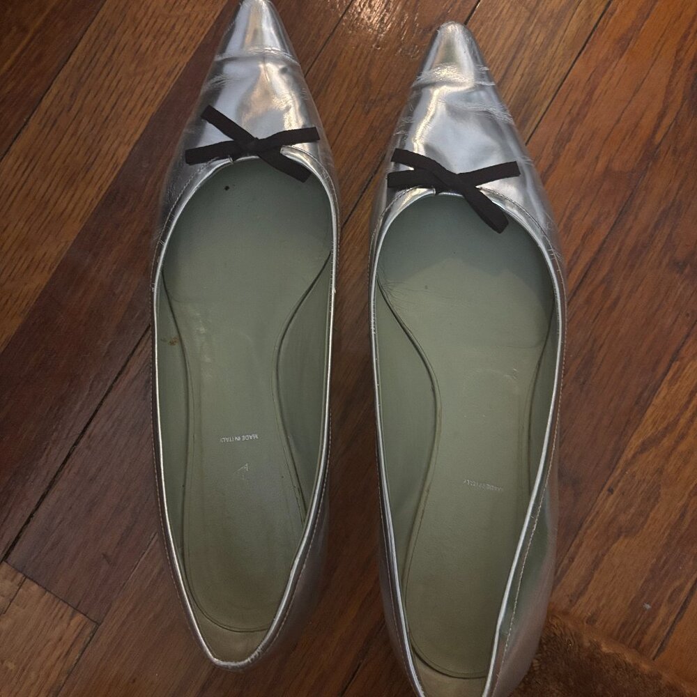 Prada Silver Leather Ballet Flats – Size 41